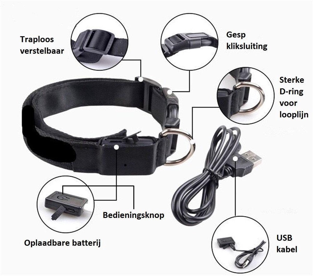 Lichtgevende Halsband LED Maat XL 42 - 56 cm USB Oplaadbaar Hondenhalsband Puppy Riem - Blauw Hond Dog Kat Kitten Cat - Dutchwide
