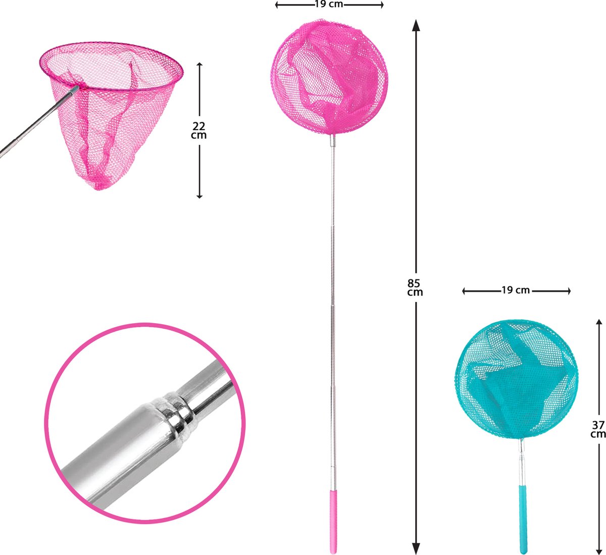 Dutchwide Schepnet - Vijver - Vis - Vlinder - Net - Uitschuifbaar - Kinderen - Zwembad - Visnetje - Schep - Netje - Kinder - Speelgoed