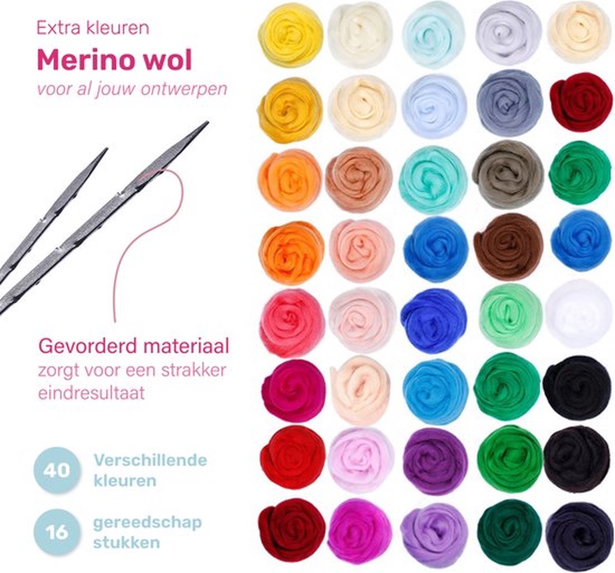 Naaldvilten - Starterset - 40 kleuren wol
