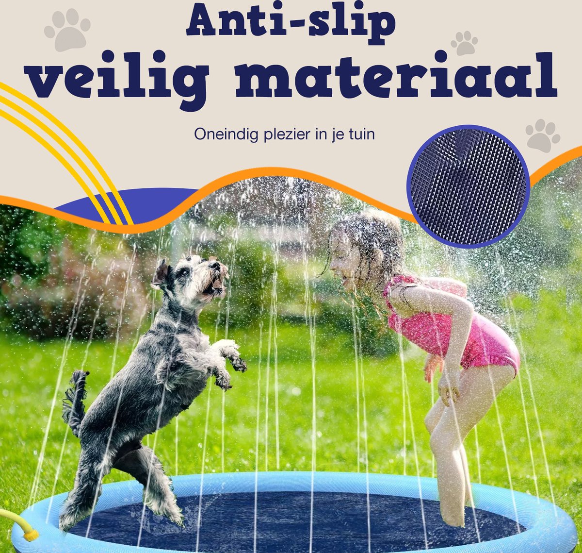 Dutchwide Ø 100cm Hondenzwembad - Met Sproeiers - Anti slip - Hondendouche - Honden - Bad - Water - Speelgoed - Fontein - Buiten - Hond - Zwembad - Hondenbad