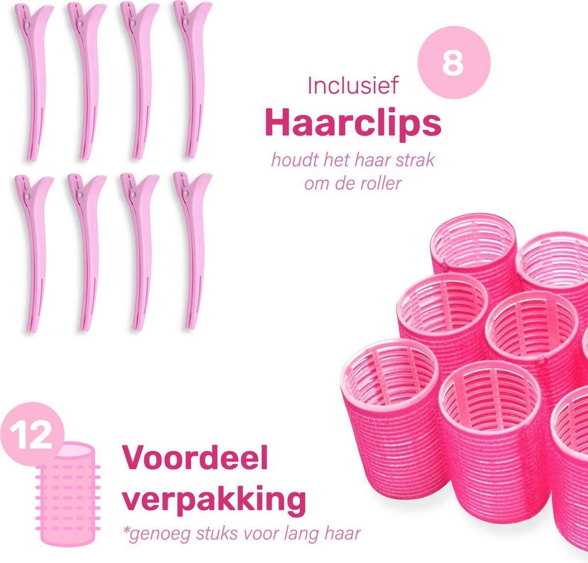 Krulspelden - 12 pack - Incl. 20 klemmen - Kleefrollers - Zelfklevend - Heatless Curls - Haar - Rollers - Hair curler - Krullen zonder hitte - Groot