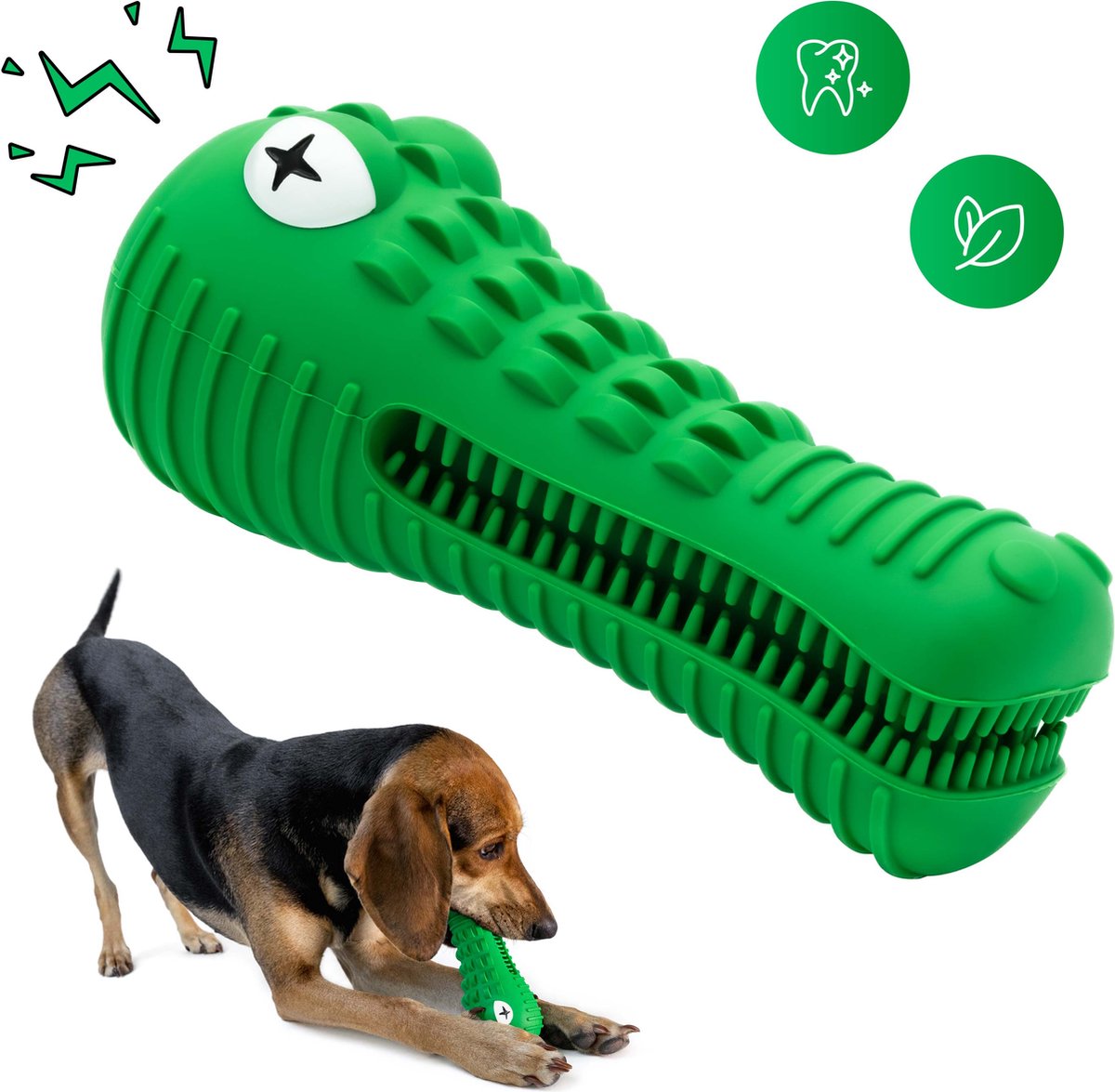 Tandenborstel Gebitsreiniging Hond Melk Geur Smaak en Piep Krokodil - Groen - Dutchwide