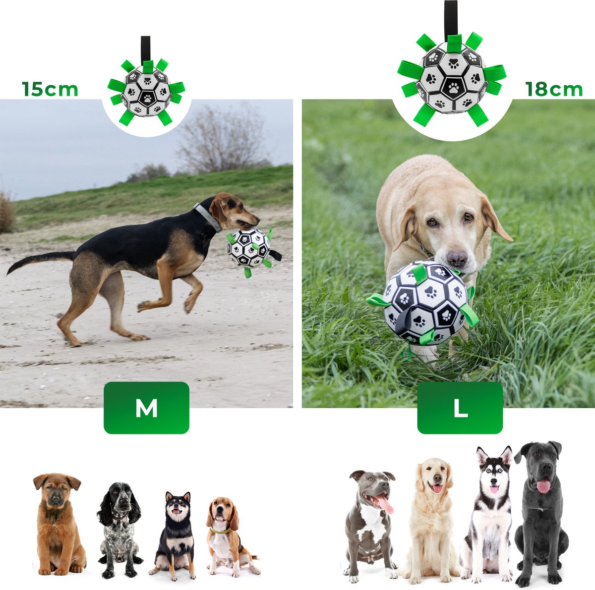 Honden Speelgoed Bal Voetbal Extra Sterk Met Handvaten Ball Hondenbal - 18 cm - Dutchwide