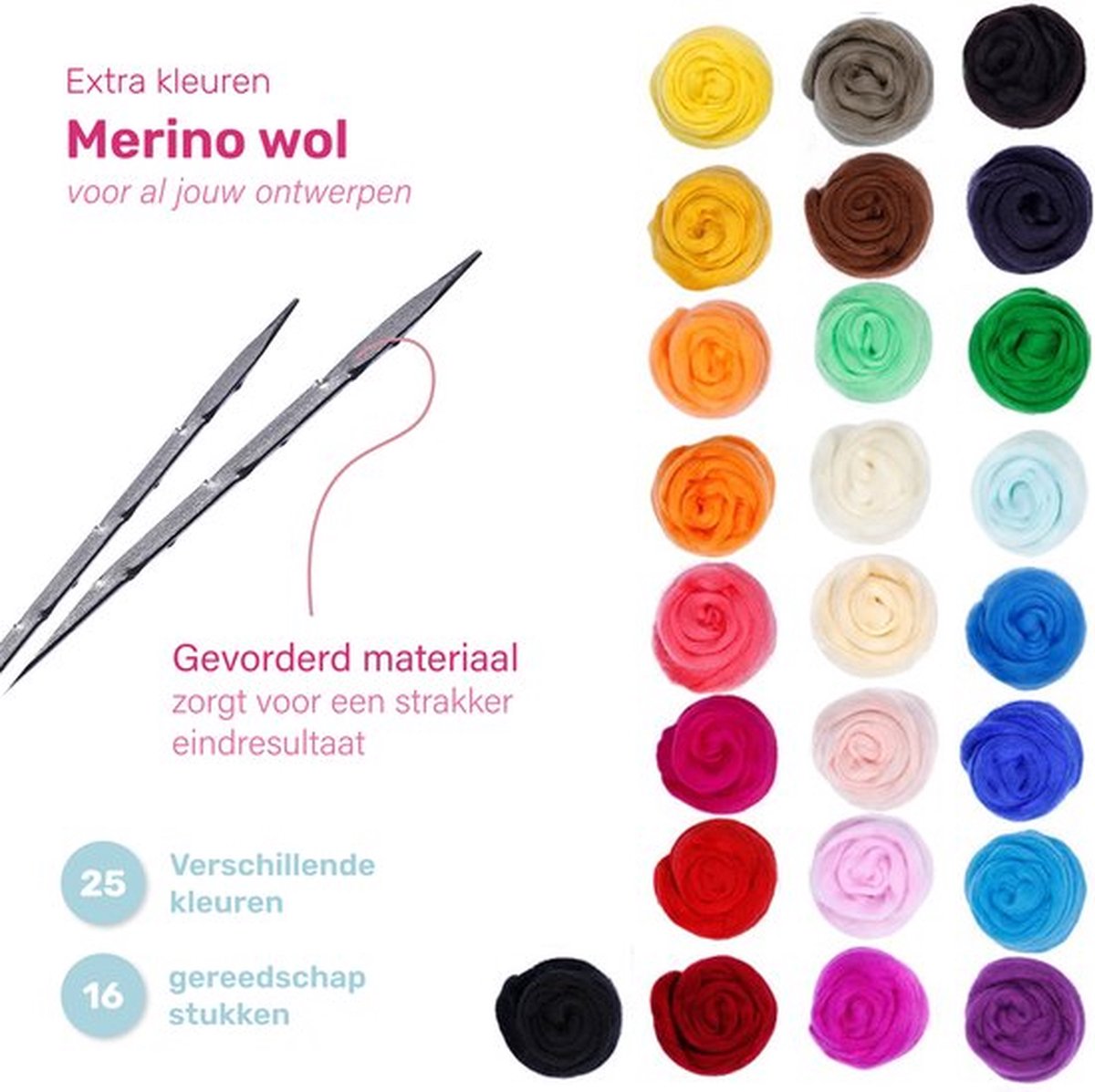 Naaldvilten - Starterset - 25 kleuren wol