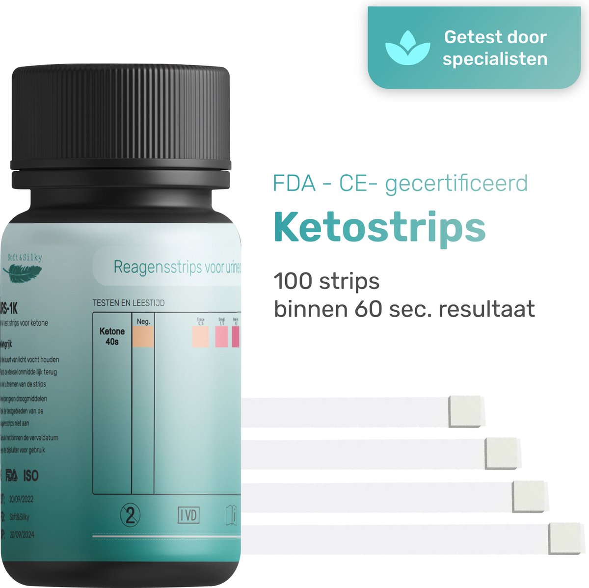 Ketonentest - 100 strips - Keto - Dieet - URS-1K - FDA Keurmerk - Ketose - Urine - Test - Strips