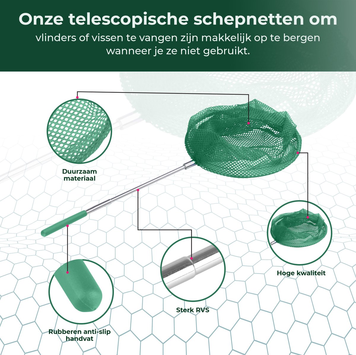 Dutchwide Schepnet - Vijver - Vis - Vlinder - Net - Uitschuifbaar - Kinderen - Zwembad - Visnetje - Schep - Netje - Kinder - Speelgoed
