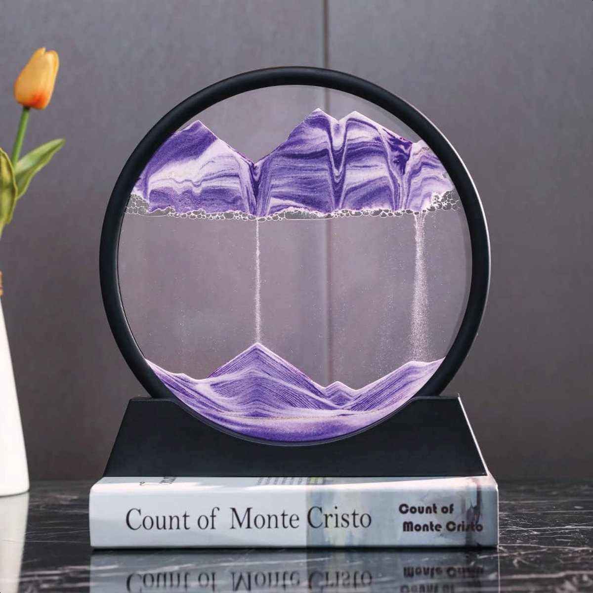 Zandkunst - Paars - Diameter van 17cm - 360° - Sand art - In glas - Zandloper - Decoratie - Bewegende zandkunst