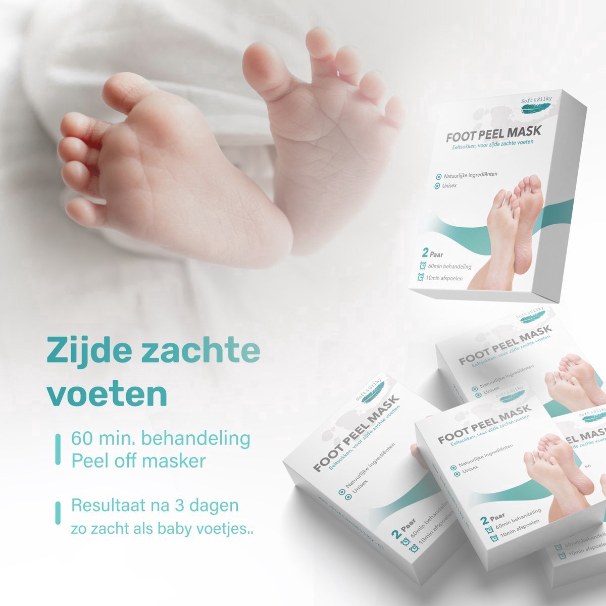 Soft & Silky - Eeltsokken - 4 Pack - Voetmasker