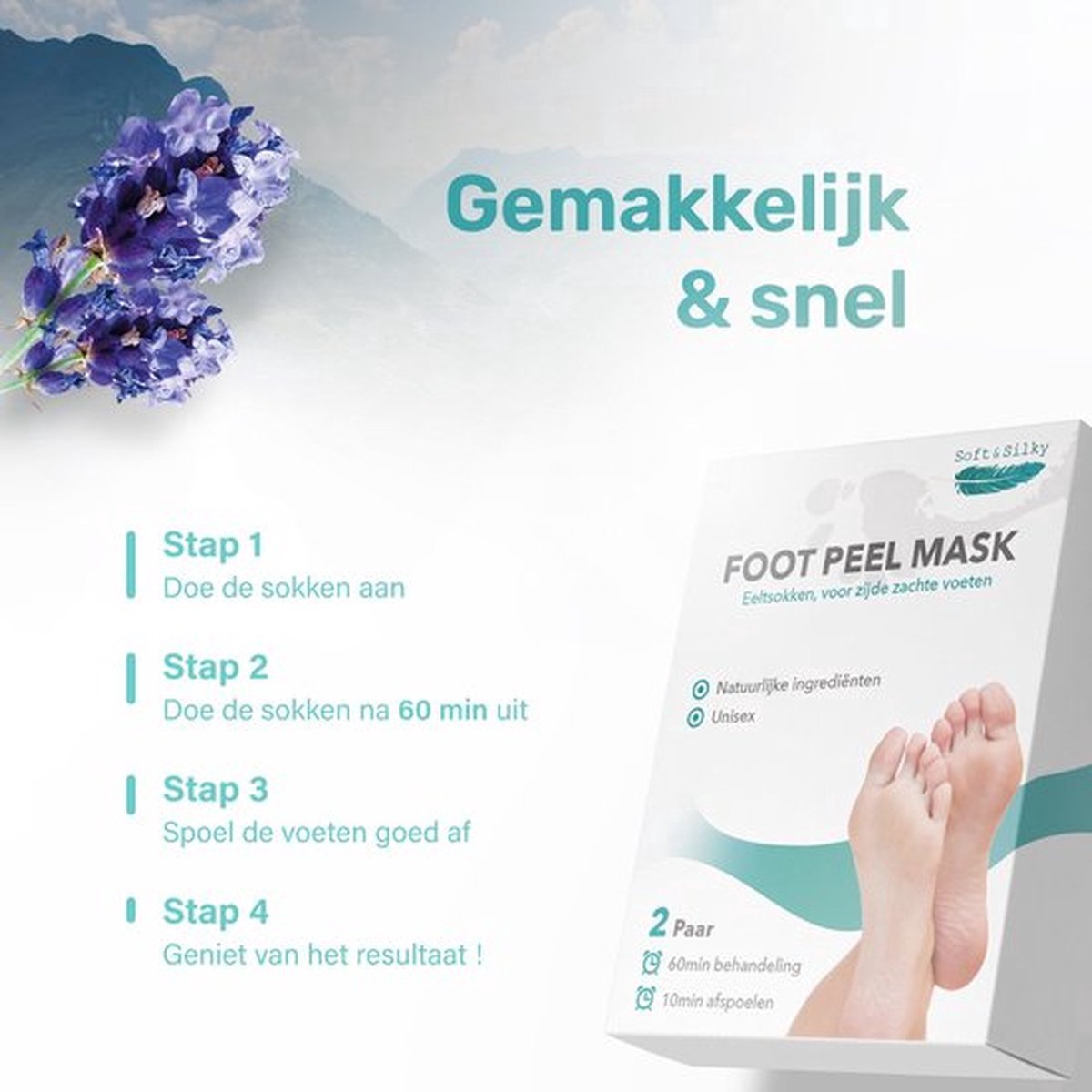 Soft & Silky - Eeltsokken - 4 Pack - Voetmasker