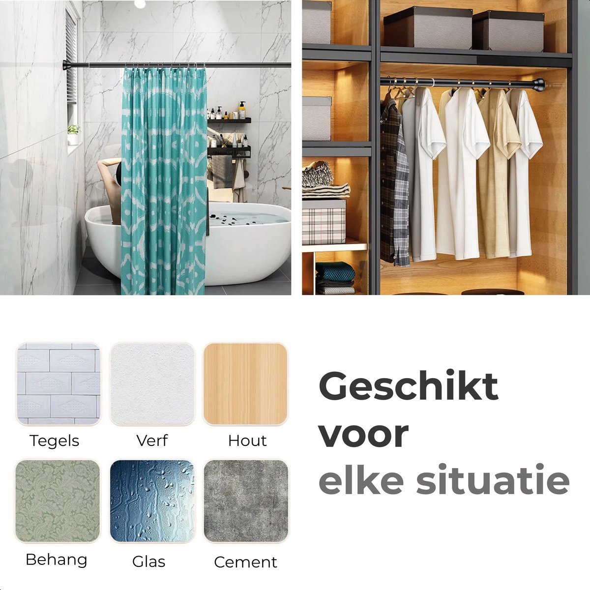 Gordijnroede - 2 pack - Zwart