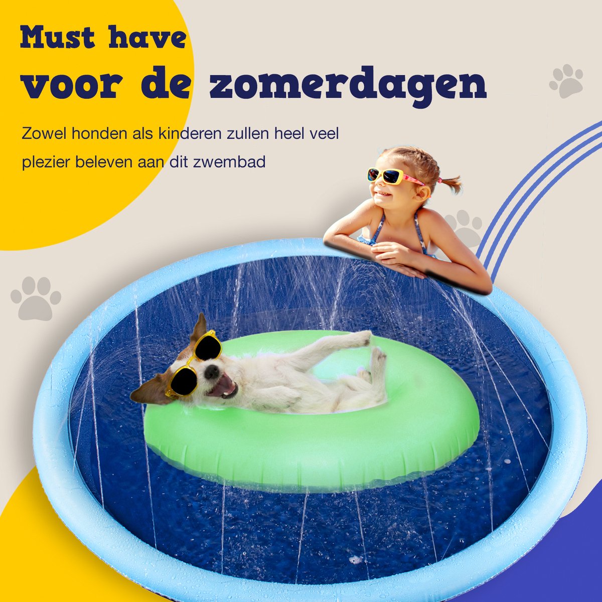 Dutchwide Ø 100cm Hondenzwembad - Met Sproeiers - Anti slip - Hondendouche - Honden - Bad - Water - Speelgoed - Fontein - Buiten - Hond - Zwembad - Hondenbad