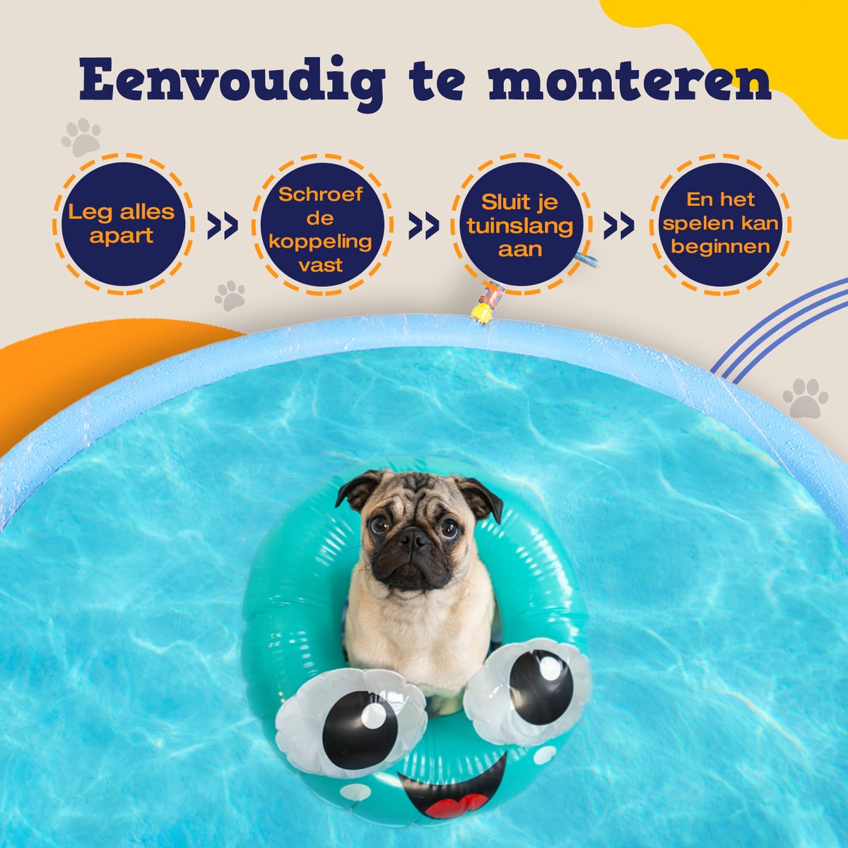 Dutchwide Ø 100cm Hondenzwembad - Met Sproeiers - Anti slip - Hondendouche - Honden - Bad - Water - Speelgoed - Fontein - Buiten - Hond - Zwembad - Hondenbad