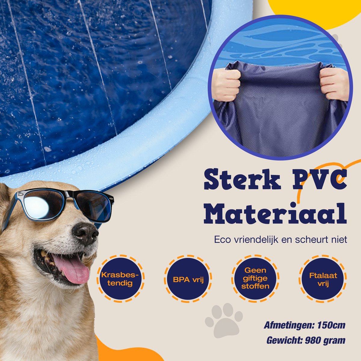 Dutchwide Ø 100cm Hondenzwembad - Met Sproeiers - Anti slip - Hondendouche - Honden - Bad - Water - Speelgoed - Fontein - Buiten - Hond - Zwembad - Hondenbad