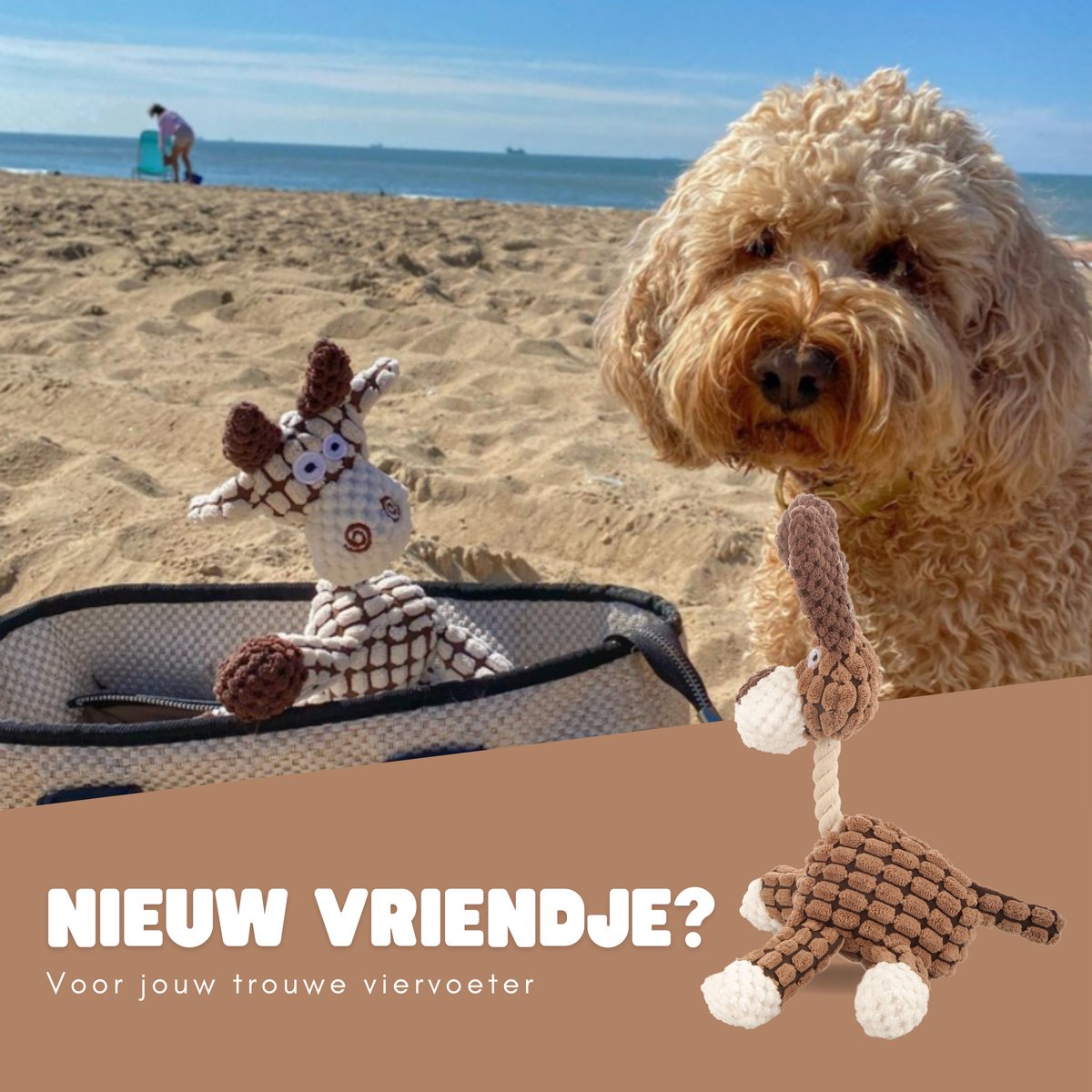 Dutchwide Pluche Knuffel voor Honden- Hondenspeelgoed - Hondje - Met piep - Bruin
