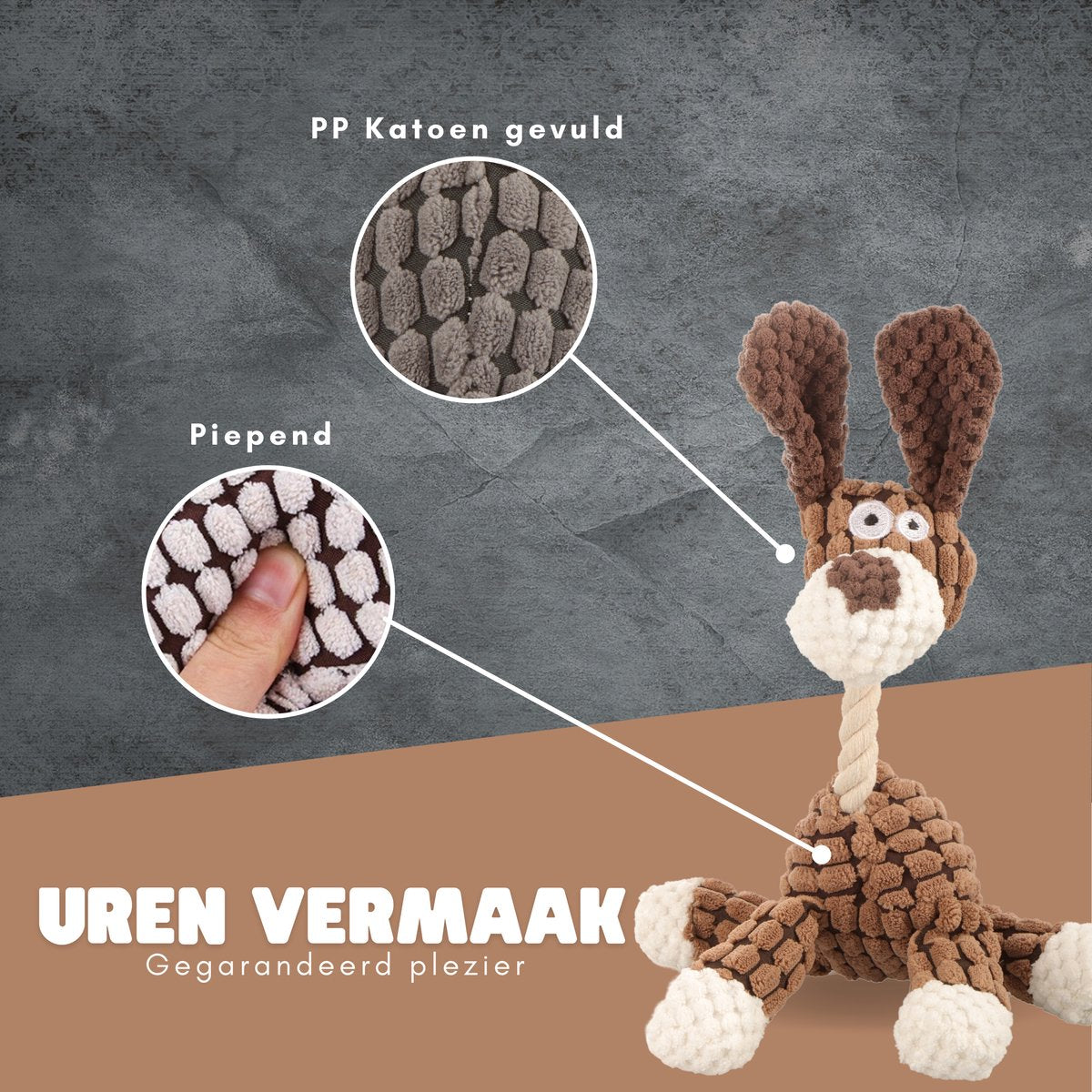 Dutchwide Pluche Knuffel voor Honden- Hondenspeelgoed - Hondje - Met piep - Bruin