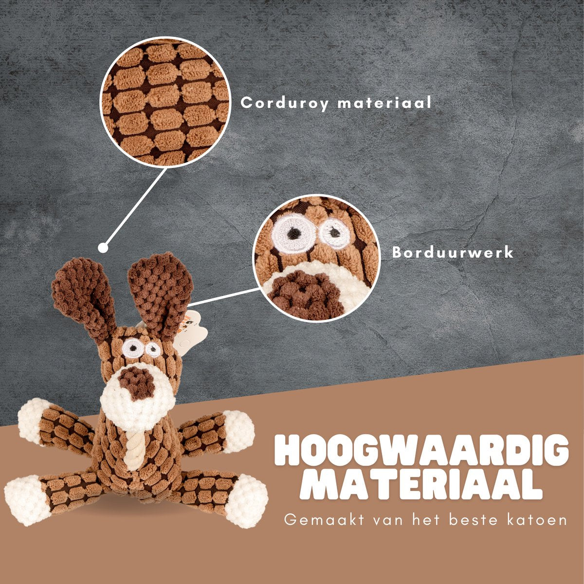 Dutchwide Pluche Knuffel voor Honden- Hondenspeelgoed - Hondje - Met piep - Bruin