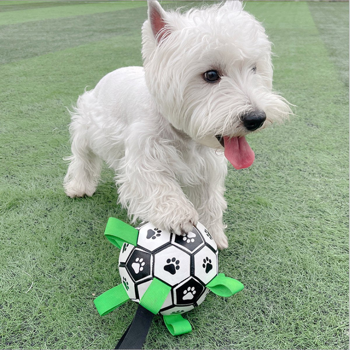Honden Speelgoed Bal Voetbal Extra Sterk Met Handvaten Ball Hondenbal - 18 cm - Dutchwide