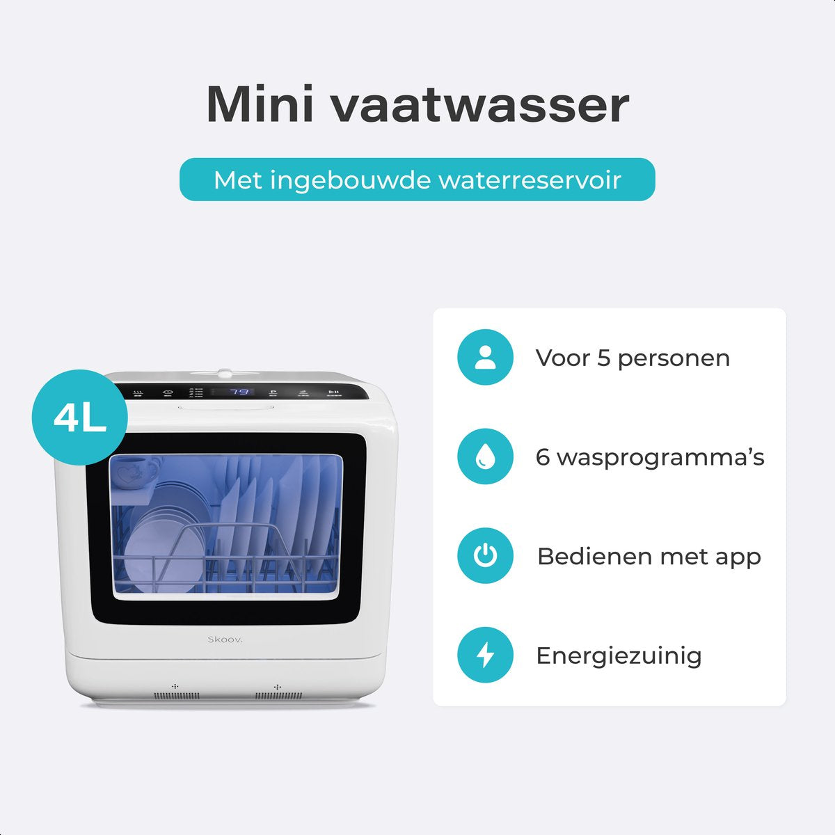 Skoov Vrijstaande Mini Vaatwasser met waterreservoir - Met APP