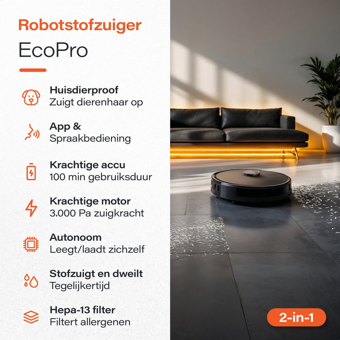 Skoov EcoPro Robotstofzuiger met Dweilfunctie - Met laad en leeg station