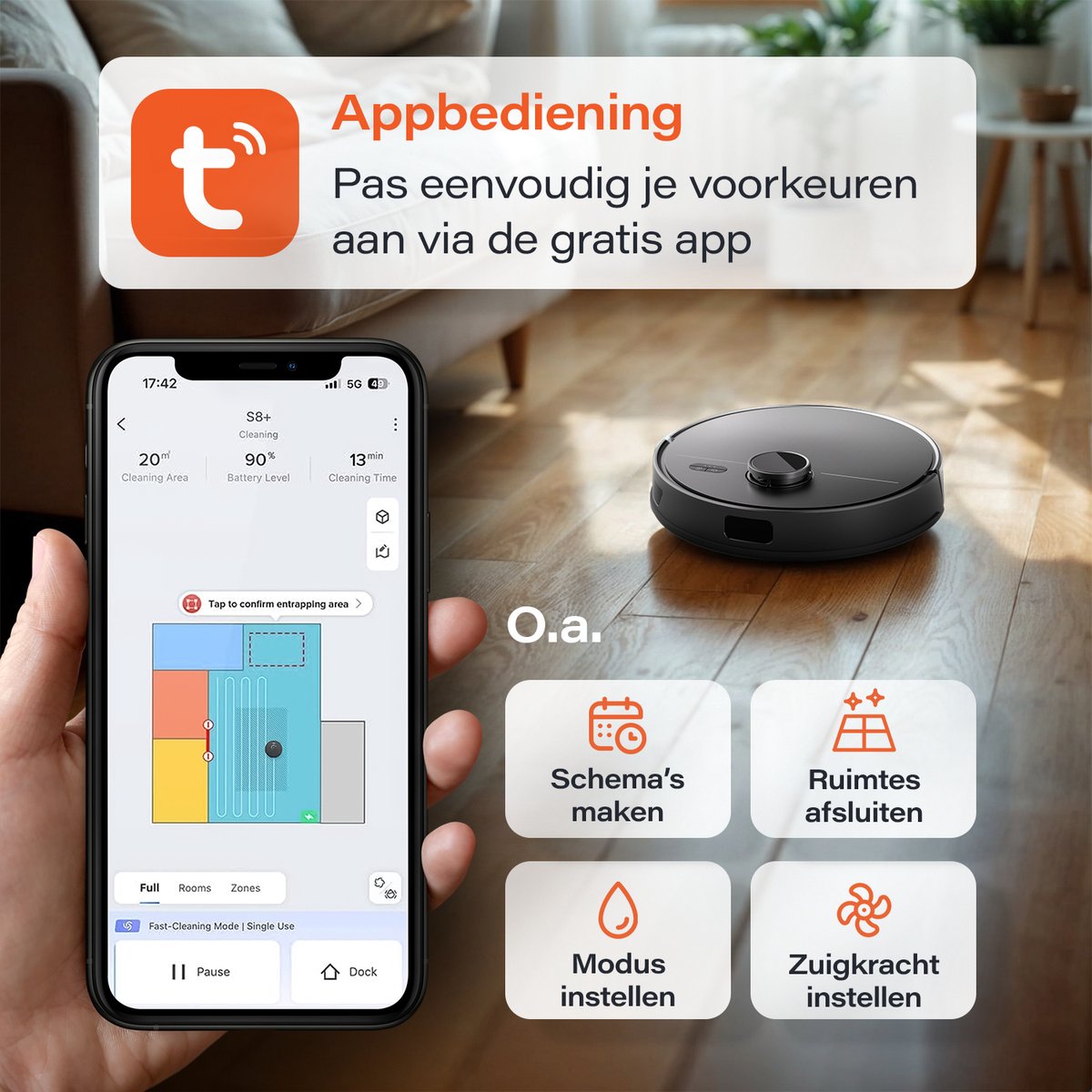 Skoov EcoPro Robotstofzuiger met Dweilfunctie - Met laad en leeg station