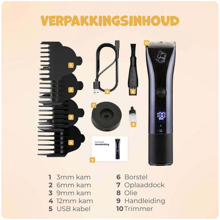 Dutchwide Groommate Hondentondeuse - Incl. 4 opzet stukken