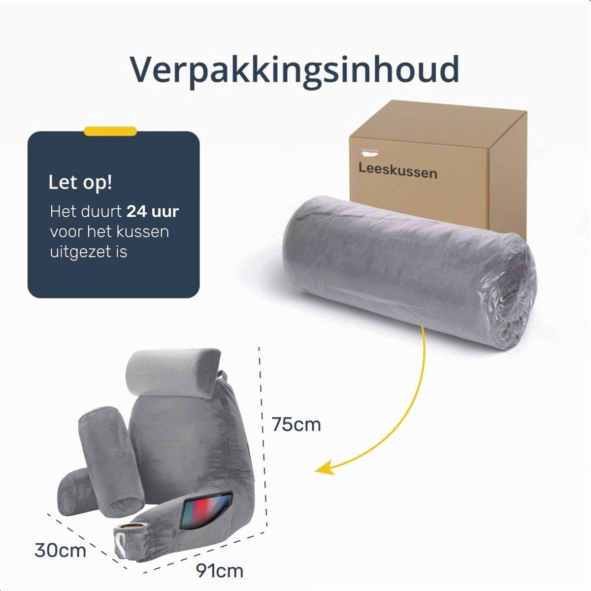 Luxe Leeskussen voor in bed - Met 3 opbergvakken