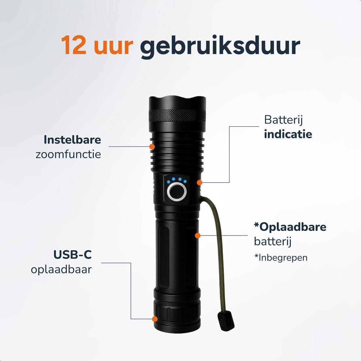 Zaklamp LED oplaadbaar - incl batterijen
