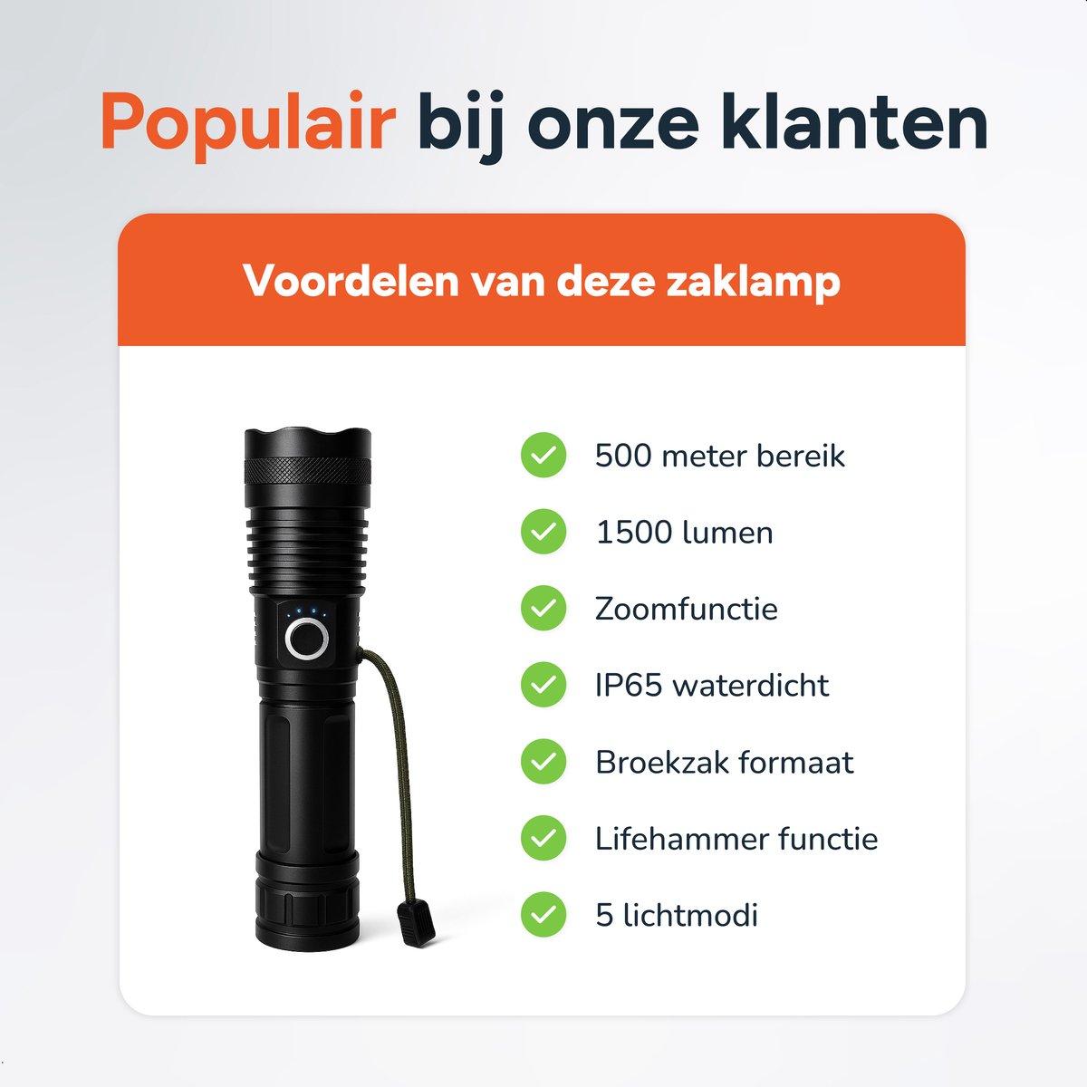 Zaklamp LED oplaadbaar - incl batterijen