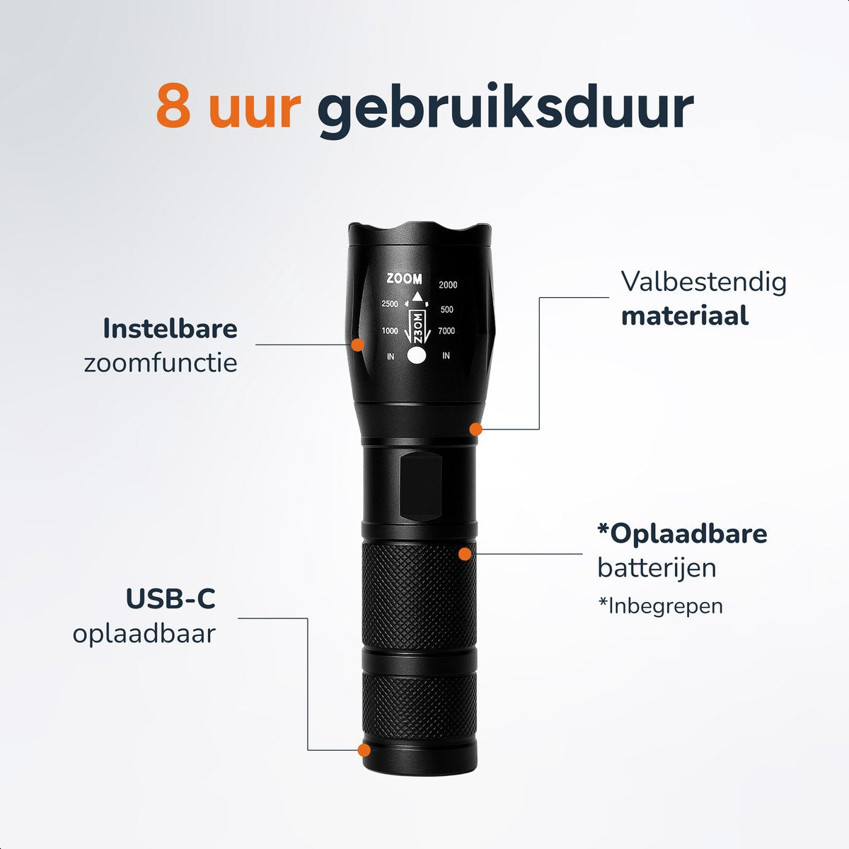 Zaklamp LED oplaadbaar - 2 stuks - incl batterijen