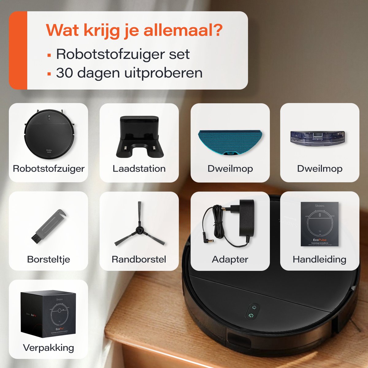Skoov EcoPulse Robotstofzuiger met Dweilfunctie - Met laad station