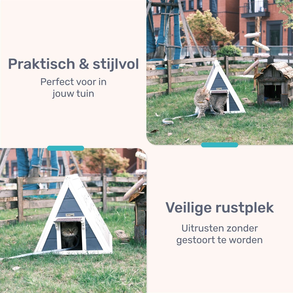 Dutchwide Kattenhuis - Voor buiten - Hok - Hout - Incl. zacht kussen - Kunststof