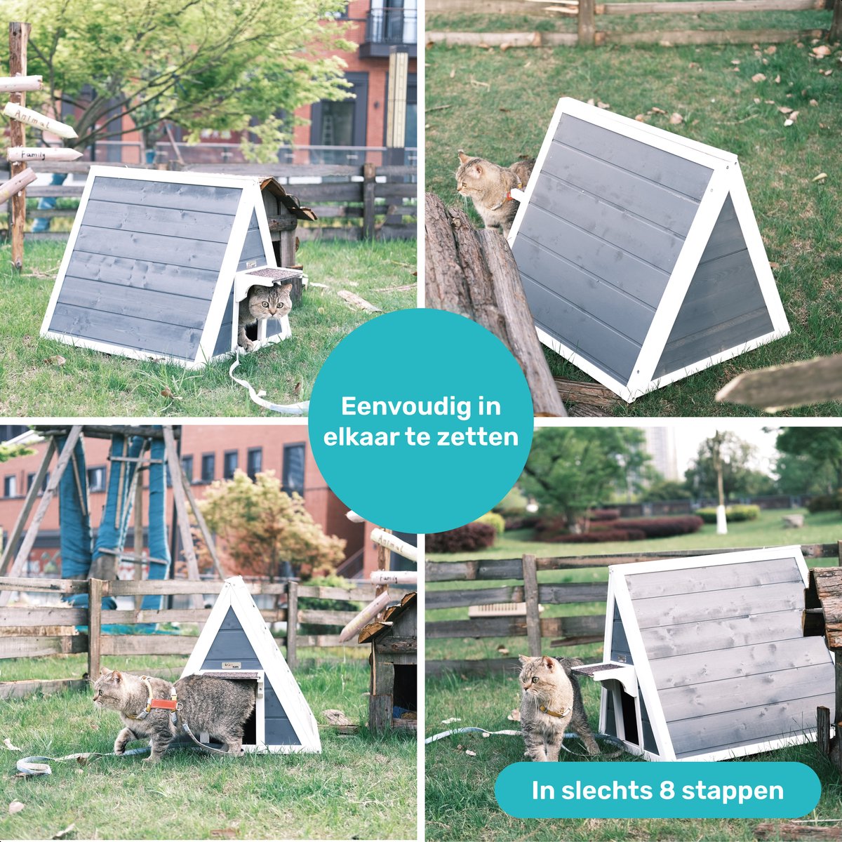 Dutchwide Kattenhuis - Voor buiten - Hok - Hout - Incl. zacht kussen - Kunststof