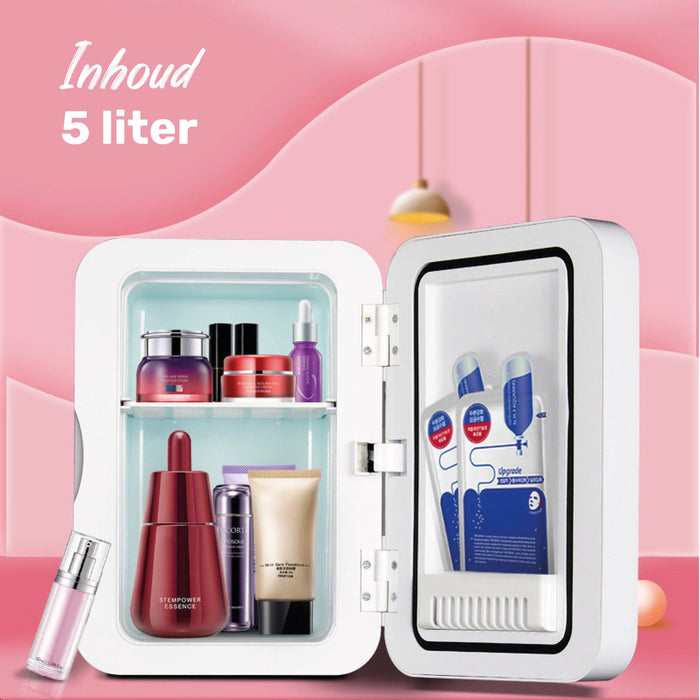 Skincare fridge - 5L - 2°C tot 40°C - Incl. Jade roller - Led spiegel - Organizer - Koelkast - Beauty - Skincare - Skincare apparaat