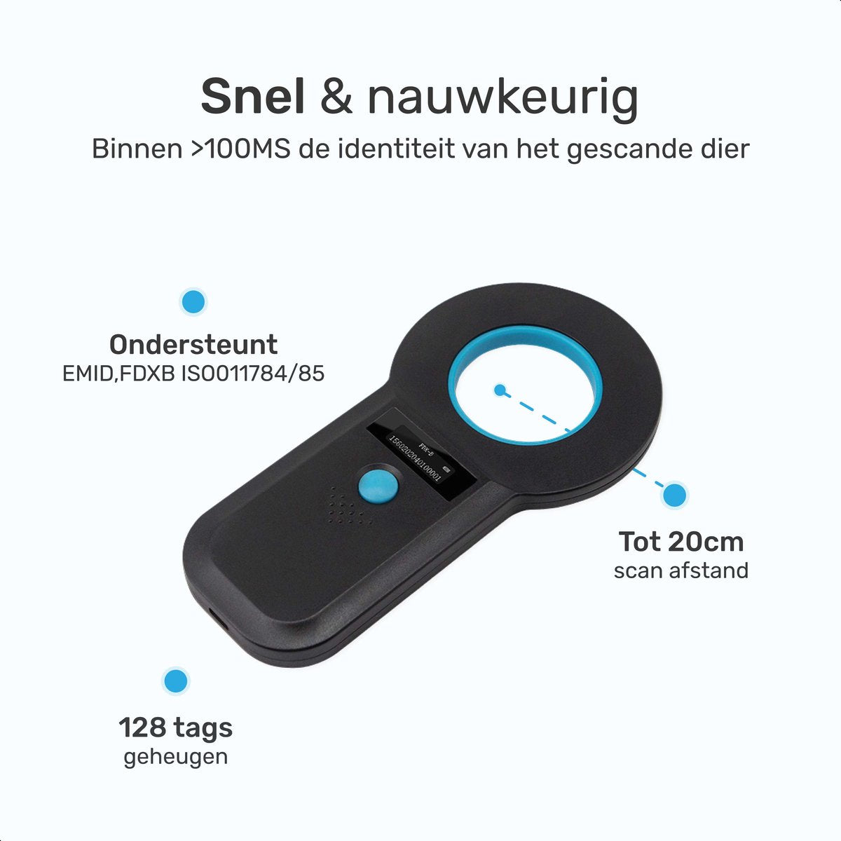 Dutchwide Chipreader Pro - Huisdier - Lezer - Tot 128 tags - ISO11784/85 - EMID - FDXB