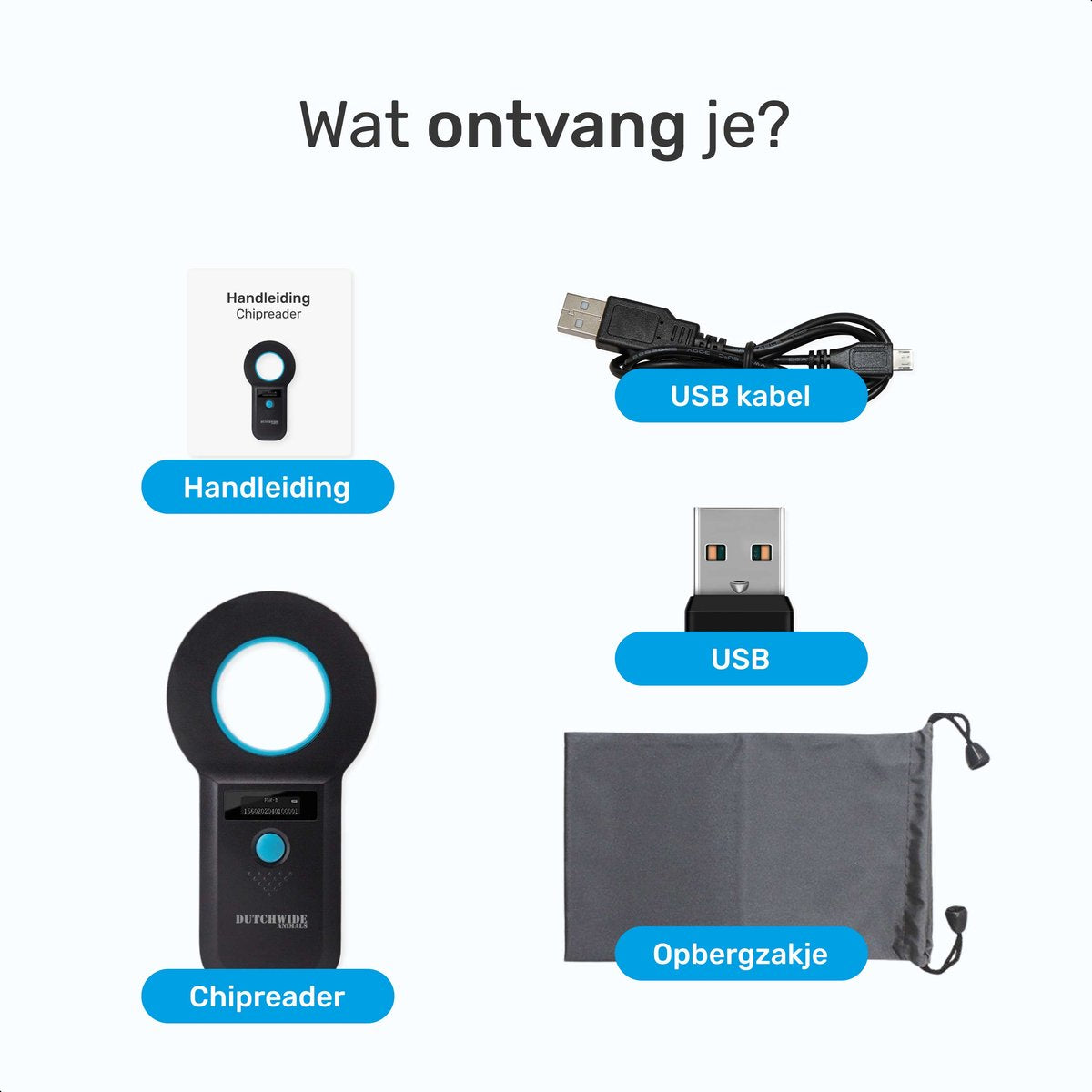 Dutchwide Chipreader Pro - Huisdier - Lezer - Tot 128 tags - ISO11784/85 - EMID - FDXB