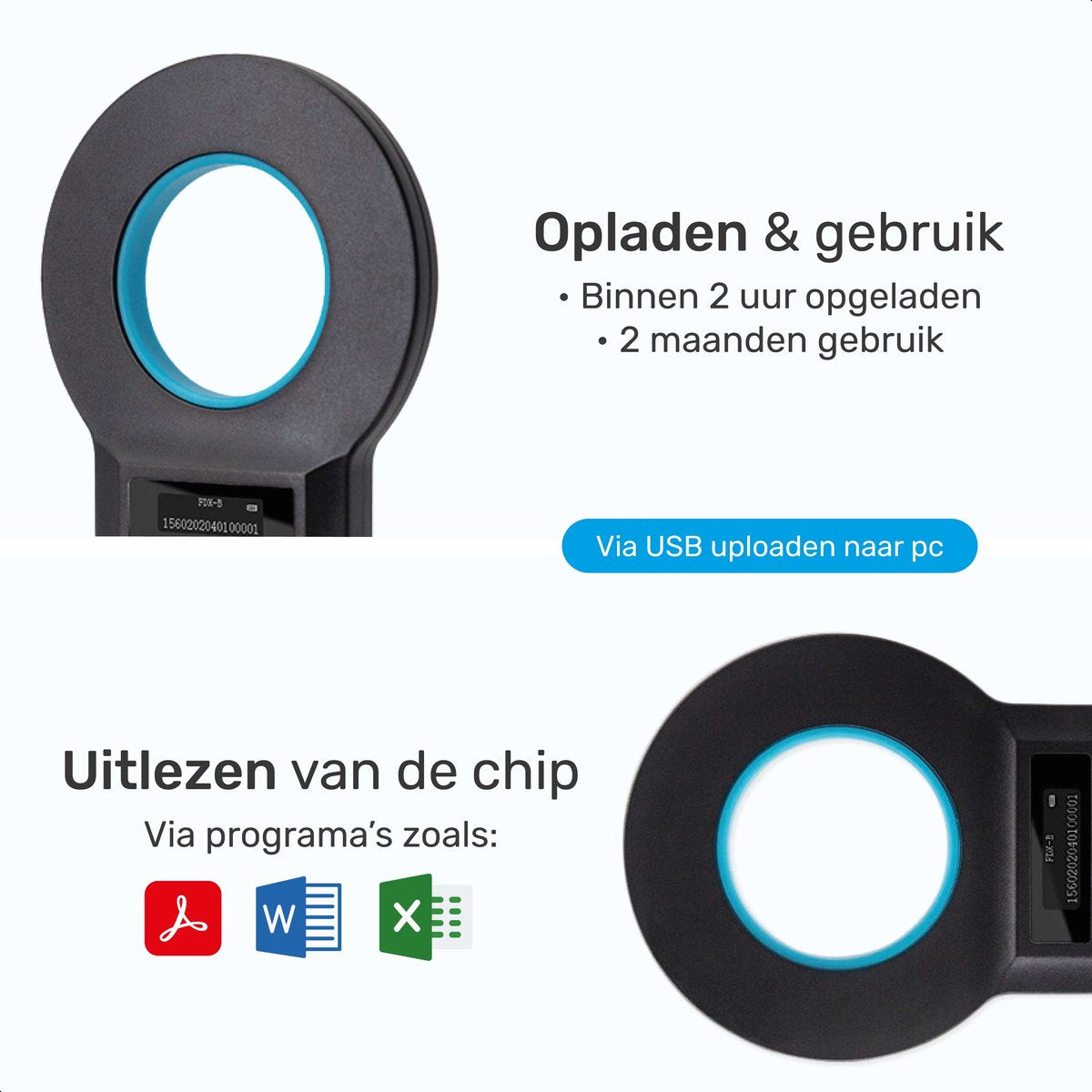 Dutchwide Chipreader Pro - Huisdier - Lezer - Tot 128 tags - ISO11784/85 - EMID - FDXB
