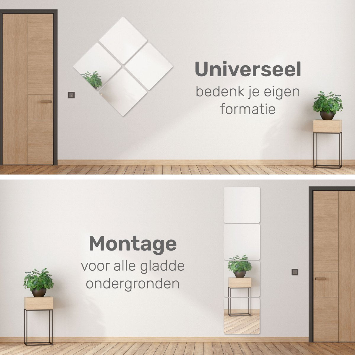 Plakspiegel - 4 stuks - Zelfklevende - Plakspiegels - Passpiegel - Deur - Spiegel - Spiegelfolie - Sticker - Zelfklevend - 20x20