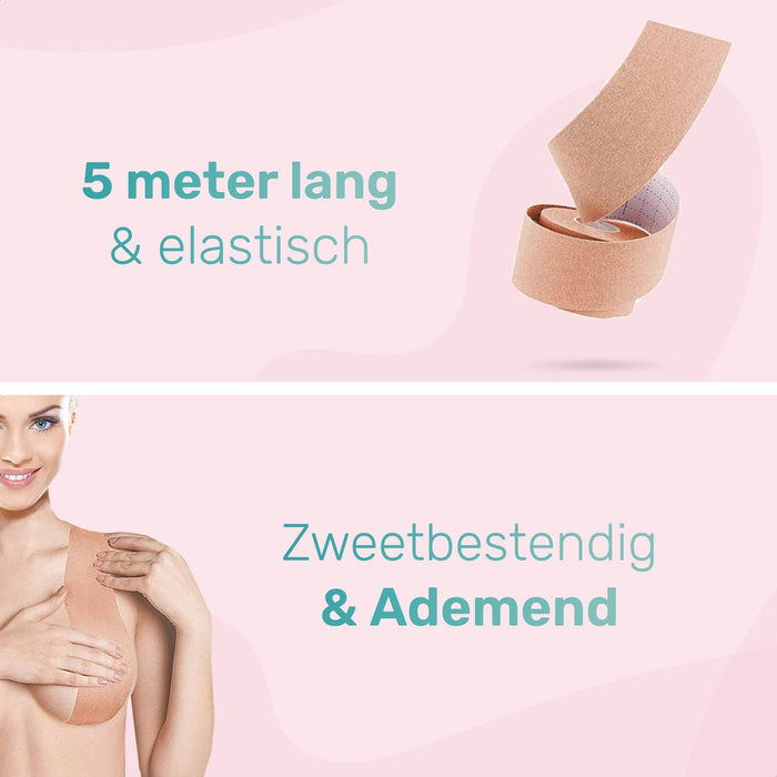 Soft & Silky - Boob tape - 5 meter - Voor elke cup maat - Latex vrij - Nipple covers - Hypo allergeen - Tepelcovers - Borst tape - BH tape - Bra tape - Boobtape - Fashion tape