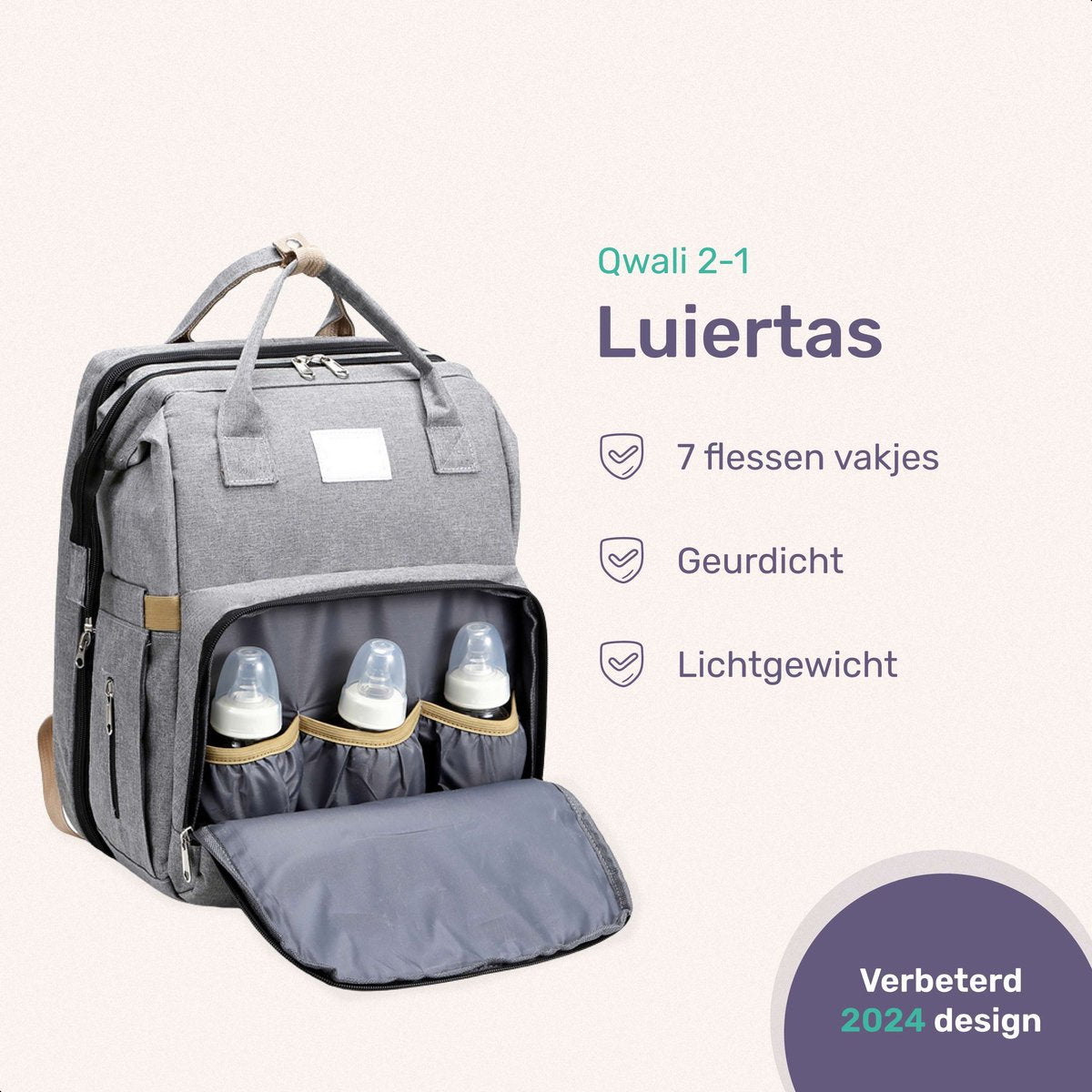 Qwali Luiertas - Uitschuifbaar tot bedje