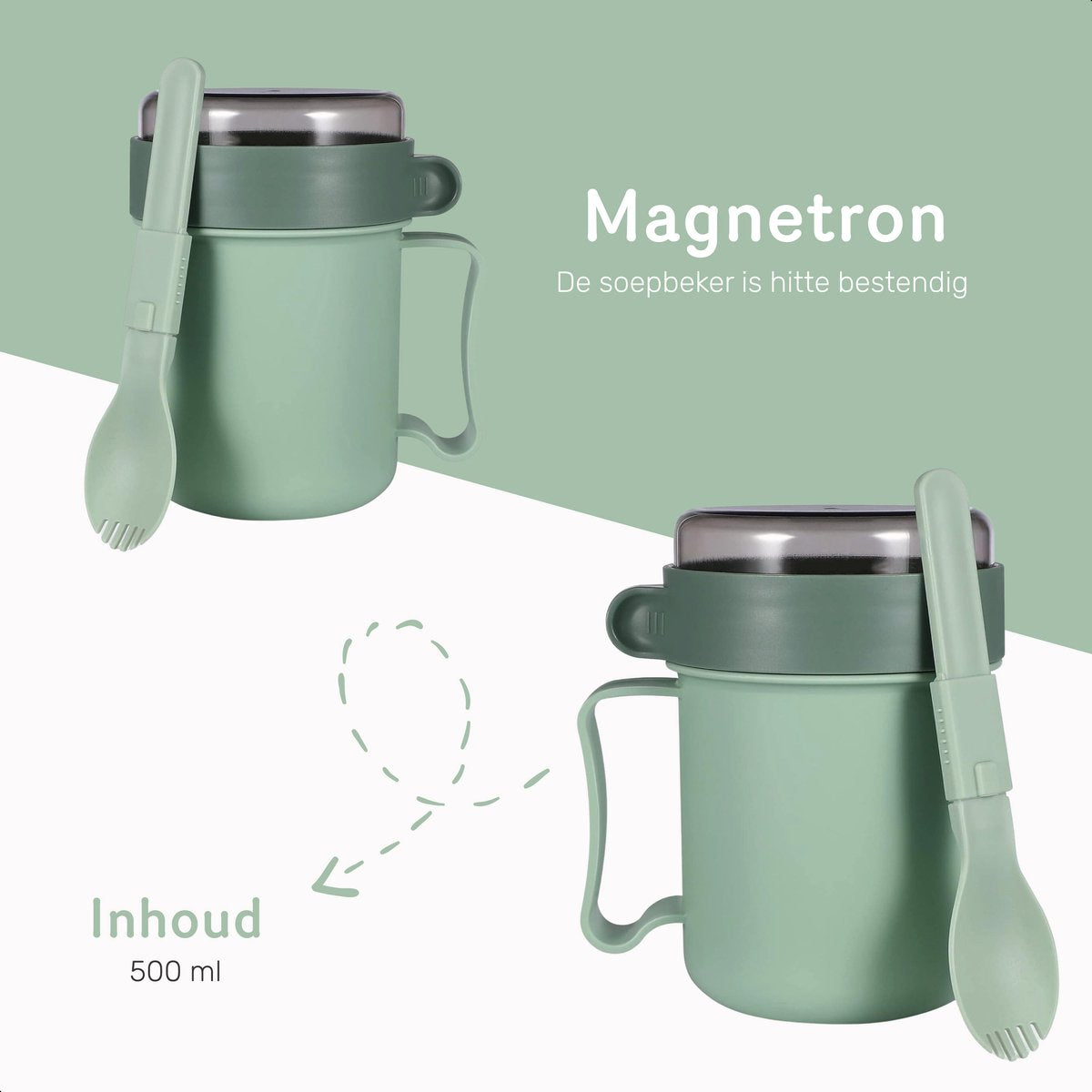 Soepbeker - Groen - Magnetron - Met lepel