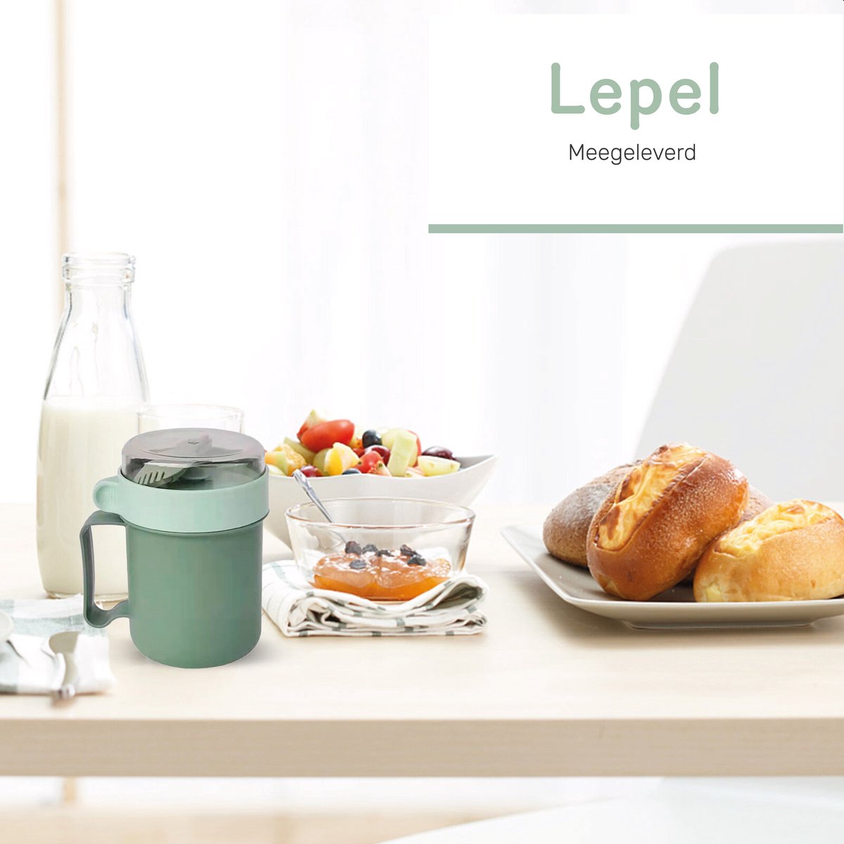 Soepbeker - Groen - Magnetron - Met lepel