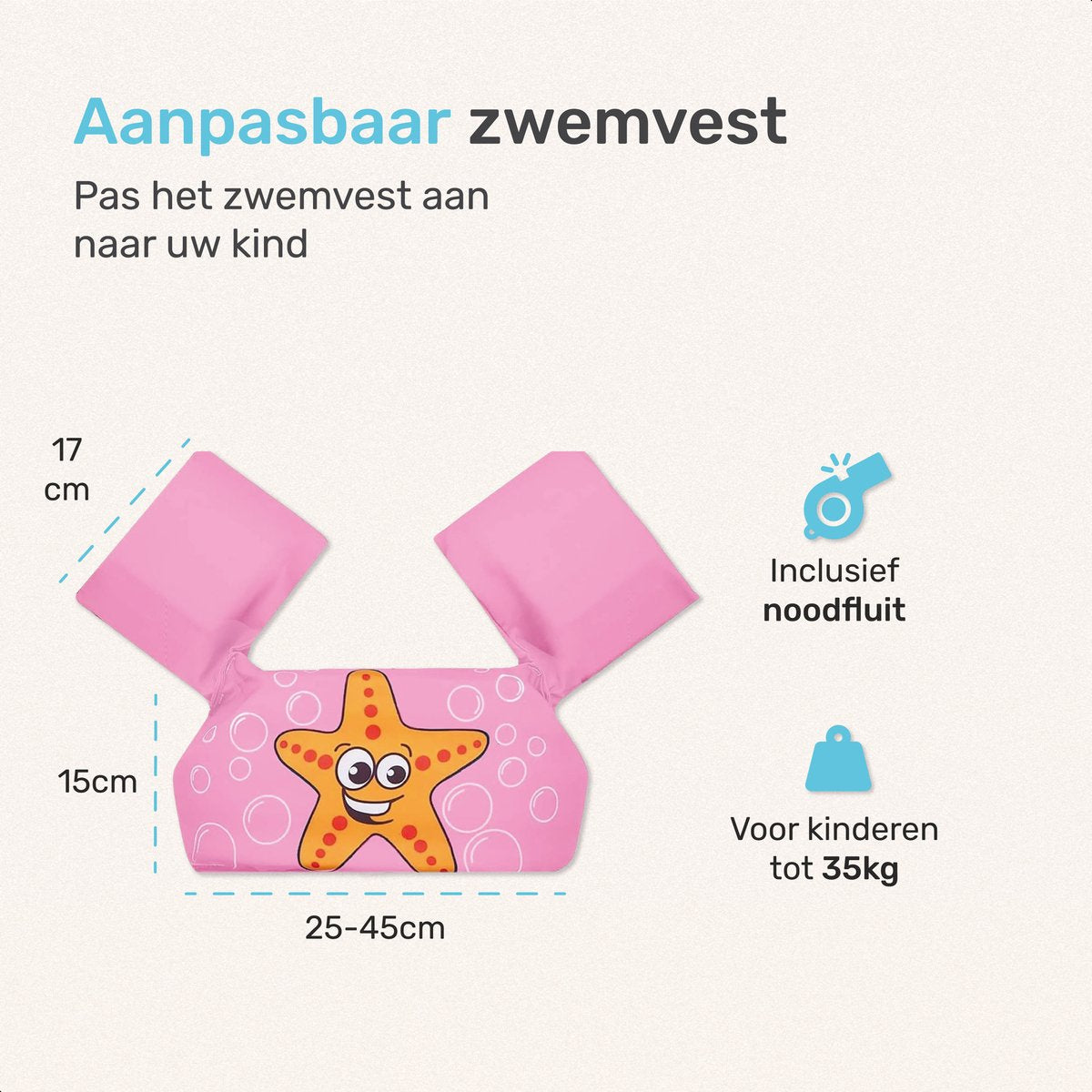 Qwali Zwemvest - Kind - Zeester - 2-6 jaar - Zwemvesten - 1 - Reddingsvest - 15-30 kg - Bandjes - Drijf - Vleugels - Puddle jumper