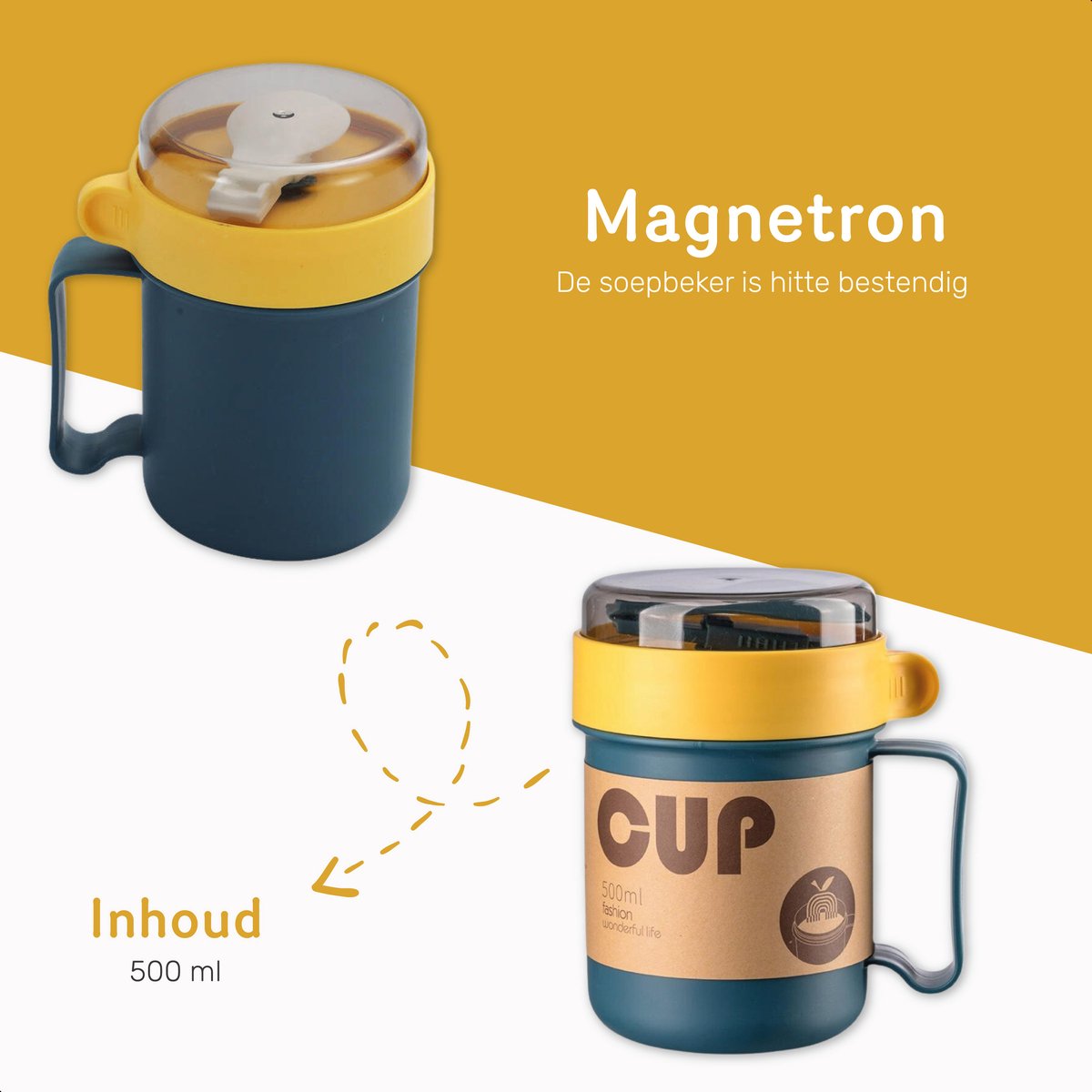 Soepbeker - Blauw - Magnetron - Met lepel