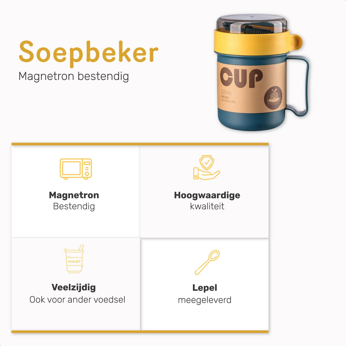 Soepbeker - Blauw - Magnetron - Met lepel