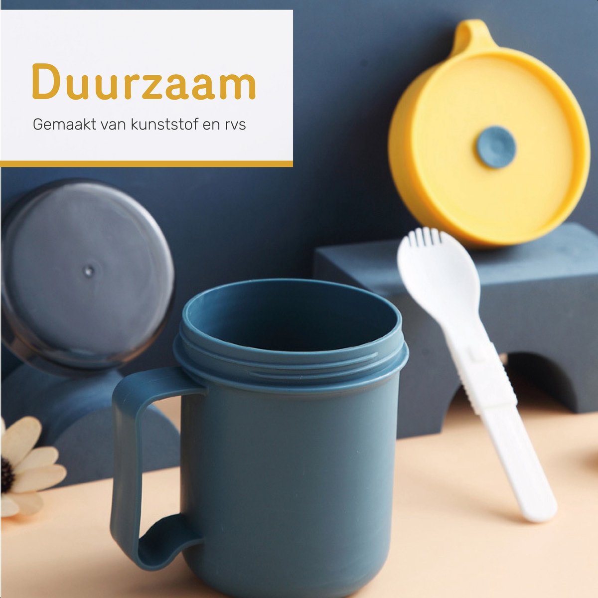 Soepbeker - Blauw - Magnetron - Met lepel