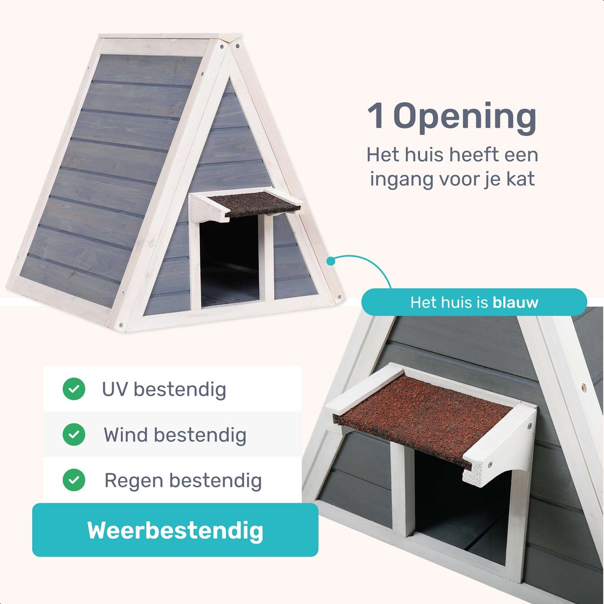 Dutchwide Kattenhuis - Voor buiten - Hok - Hout - Incl. zacht kussen - Kunststof