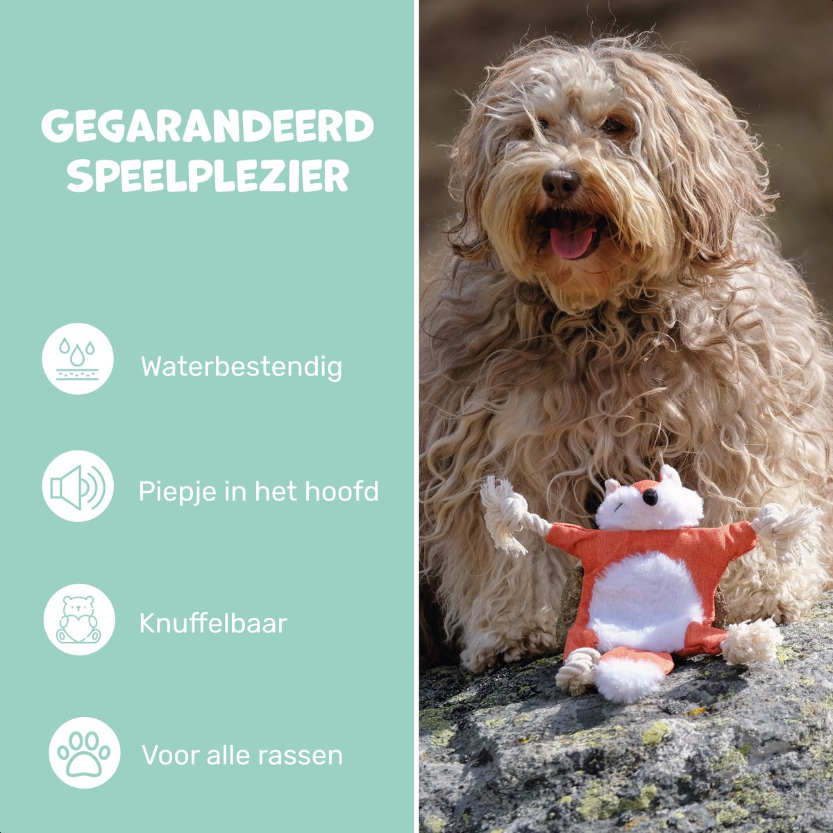 Dutchwide Hondenspeeltje - Vos - Met Kraak en Piep - Honden - Speelgoed - Knuffel - Intelligentie - Tennisbal - Dog Toy - Hond - Speeltjes