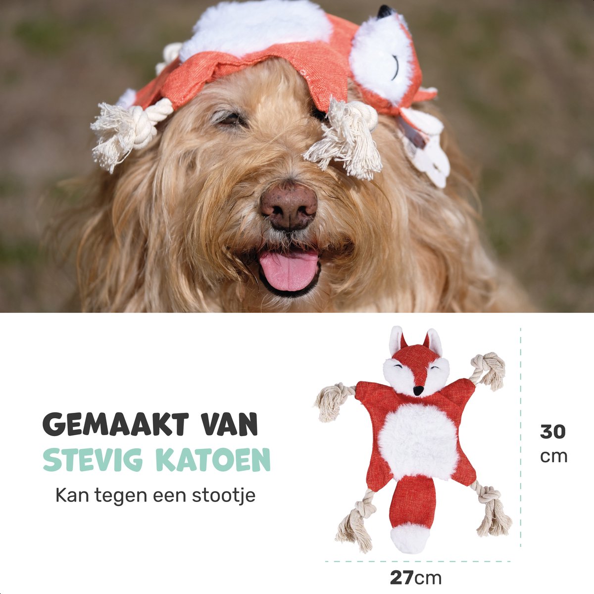 Dutchwide Hondenspeeltje - Vos - Met Kraak en Piep - Honden - Speelgoed - Knuffel - Intelligentie - Tennisbal - Dog Toy - Hond - Speeltjes