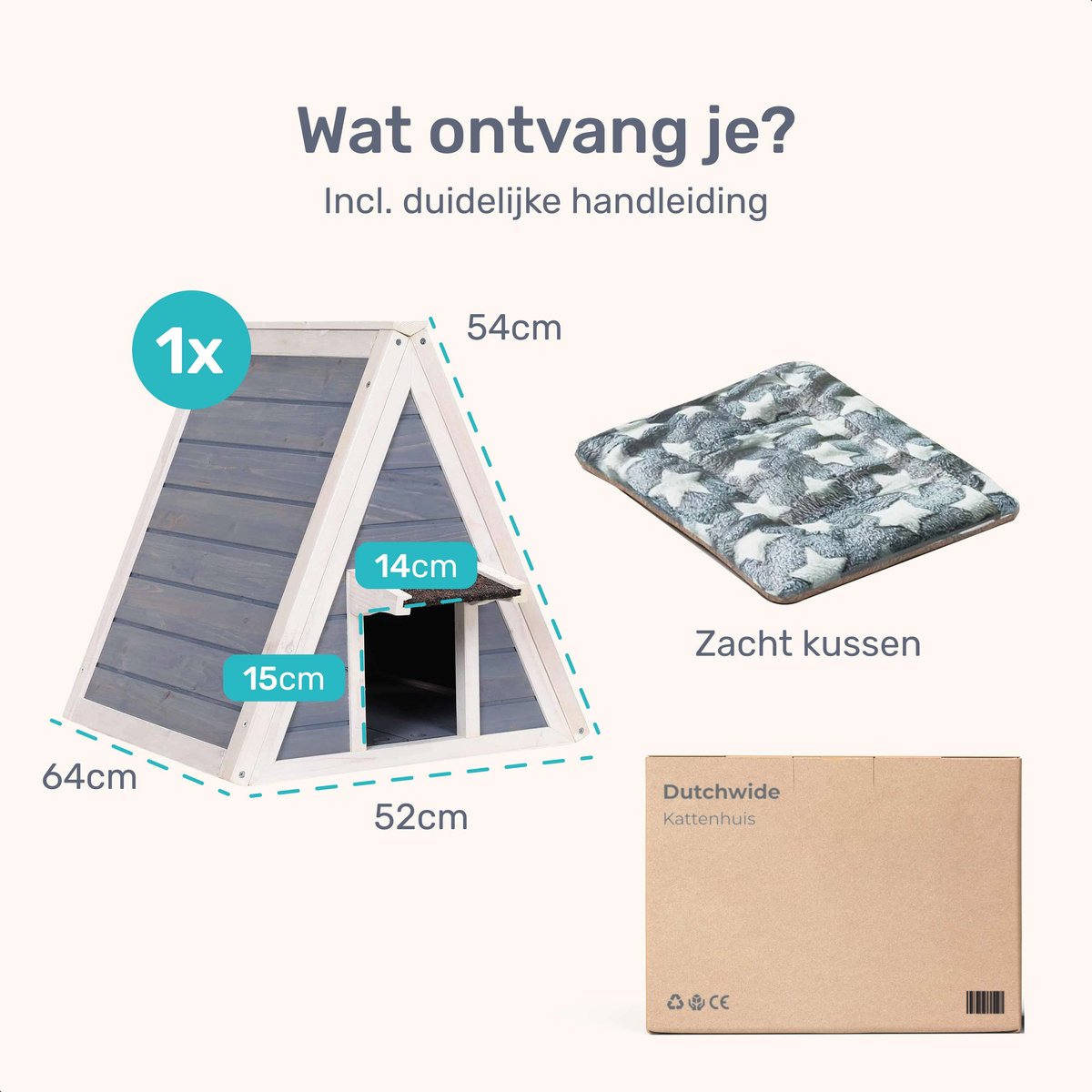 Dutchwide Kattenhuis - Voor buiten - Hok - Hout - Incl. zacht kussen - Kunststof