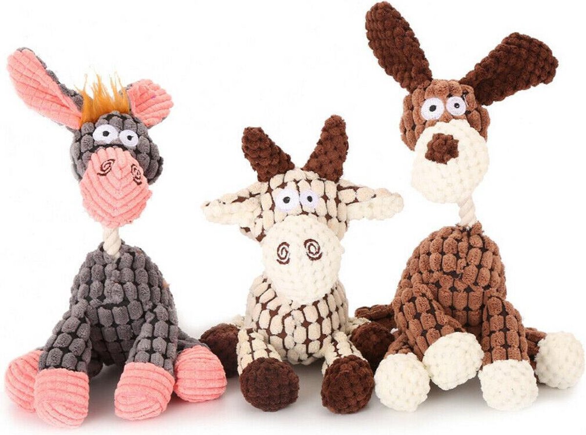 Pluche Hondenknuffels Ezel Hond Koe Met Piep Honden Speelgoed - Dutchwide